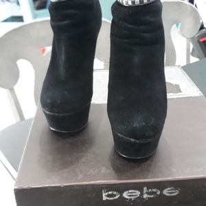 Black & gold suede high heel boots